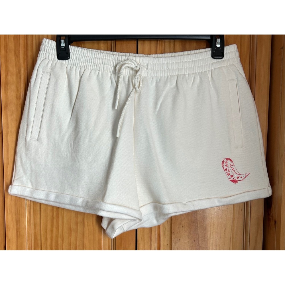 Victoria's Secret PINK Cream Terry‎ Cloth Lounge Shorts Drawstring Medium NWT